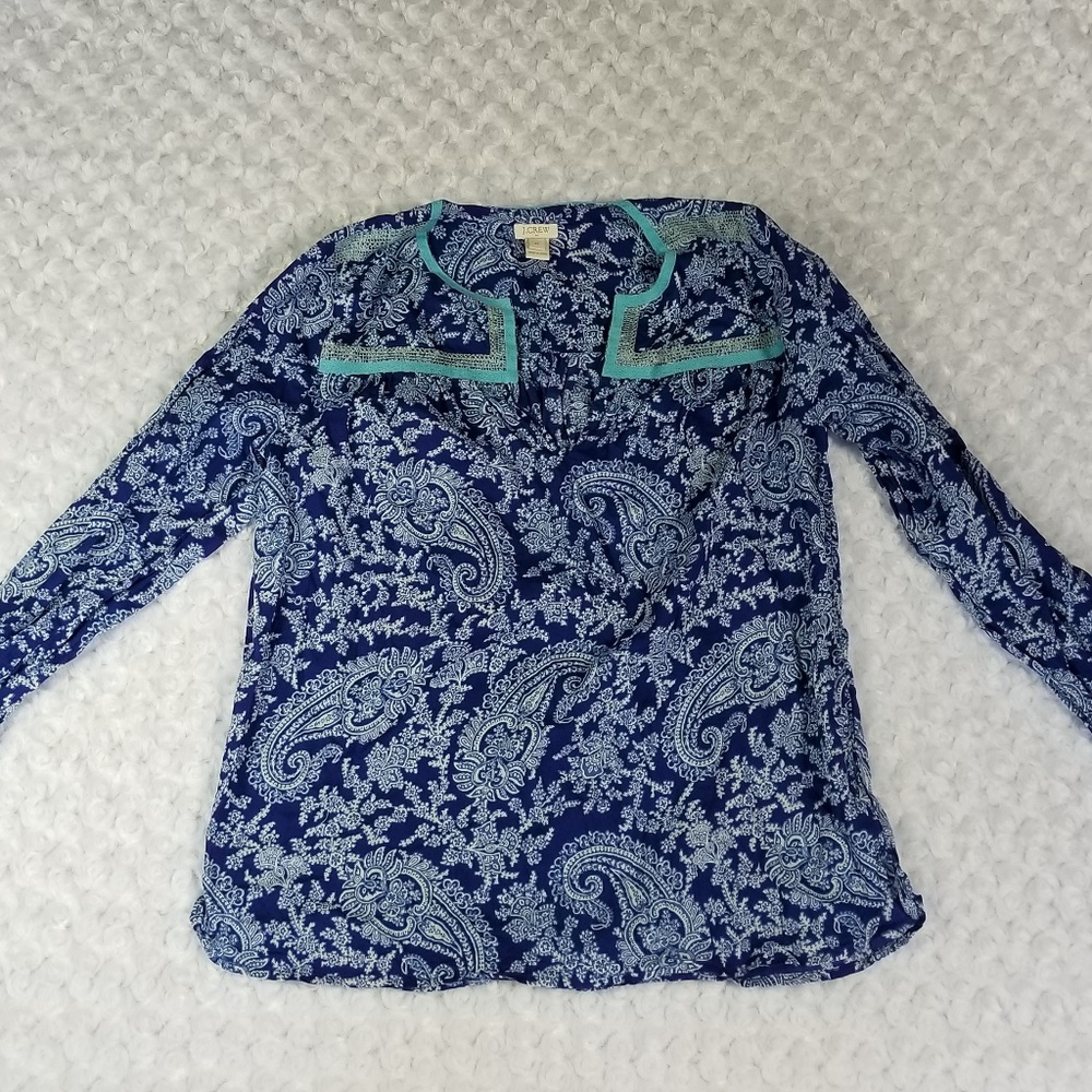 J. Crew Peasant Top Size XS Blue Paisley Boho